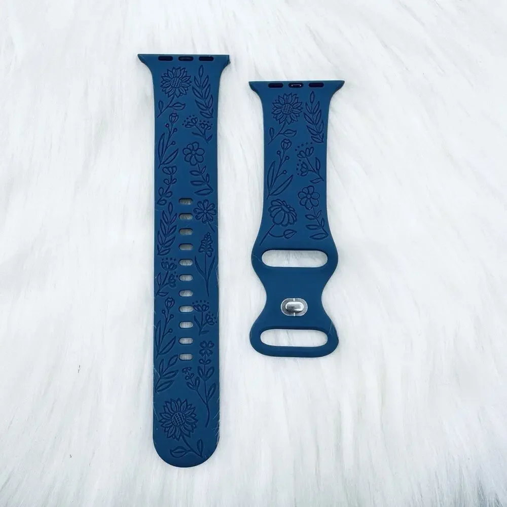 New Navy Floral Design Watch Bands For Apple Watch Series 38mm / 40mm / 41mm